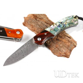 Elf Preacher abalone handle VG10 Damascus steel pocket knife UD405272